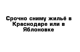 Срочно сниму жильё в Краснодаре или в Яблоновке 
